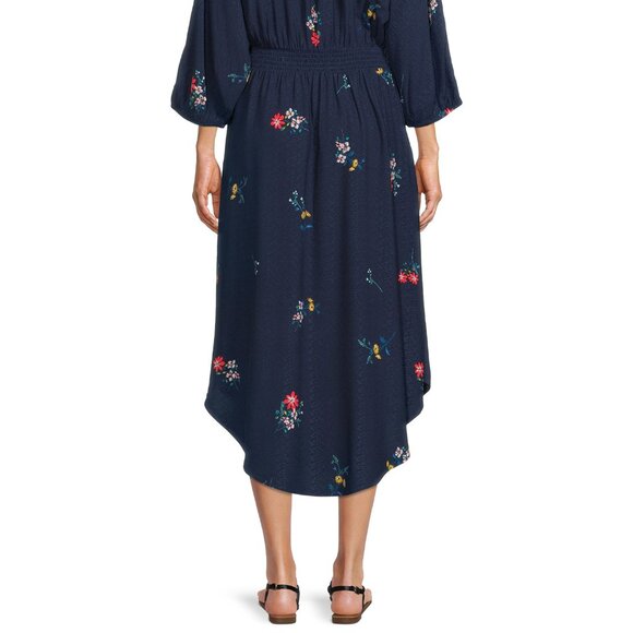 Time and Tru Women’s Woven Smocked Dress - Blue Cove Floral - XL - Picture 3 of 6